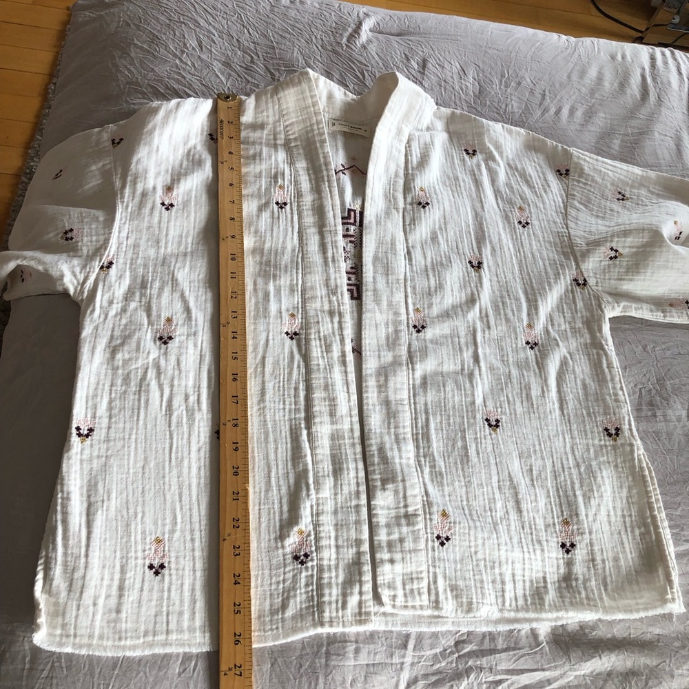 Lucky Brand Cream Open-Front Embroidered Kimono Jacket - Picture 12 of 12